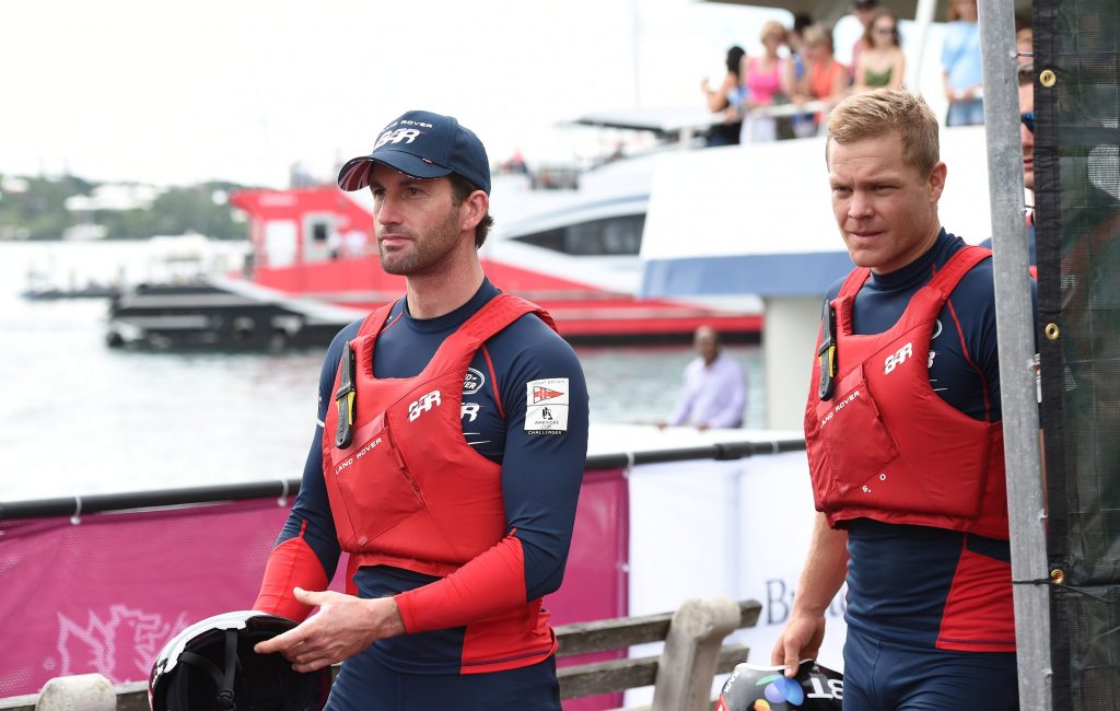 Americas Cup Sailors Dock Out Show. Land Rover Ben Ainslie Racing and team member head to their boats for the first day of racing.(Photograph by Akil Simmons)